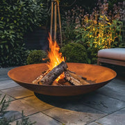 large corten steel fire pits woven wood